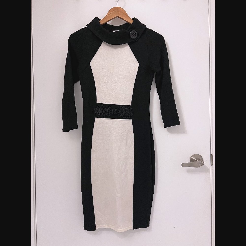 Jus D'Orange Paris, boatneck midi bodycon dress w' beautiful corded belt detail